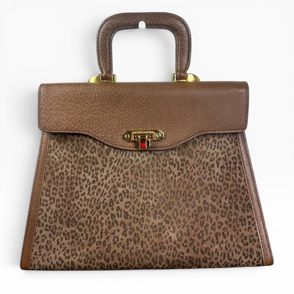 Rare Valentino Garavani Leopard Haircalf Top Handle Satchel Bag Vintage